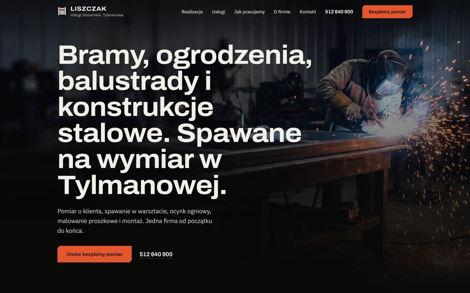 Strona Liszczak Usługi Ślusarskie, ekran powitalny